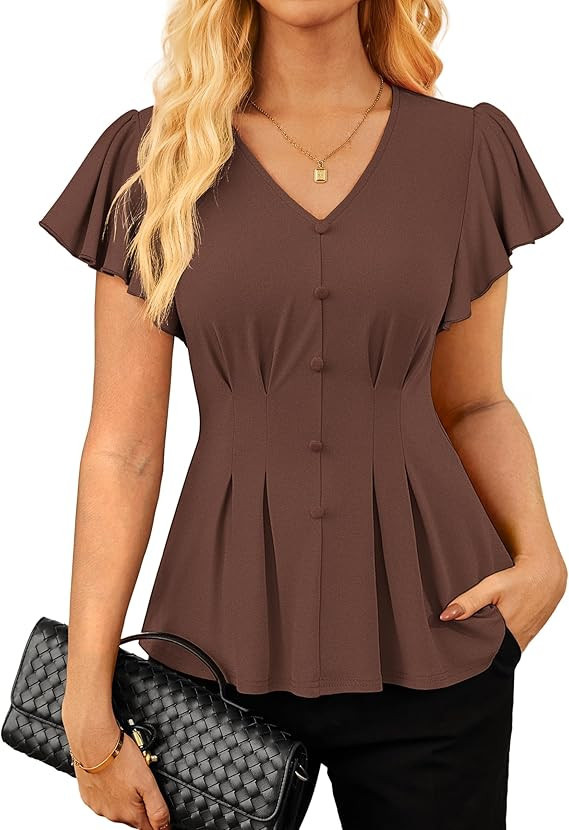 GRACE KARIN Summer Blouses for Women Dressy Casual, 2026 Ruffle Sleeve Peplum Tops, Business Work... | Amazon (US)