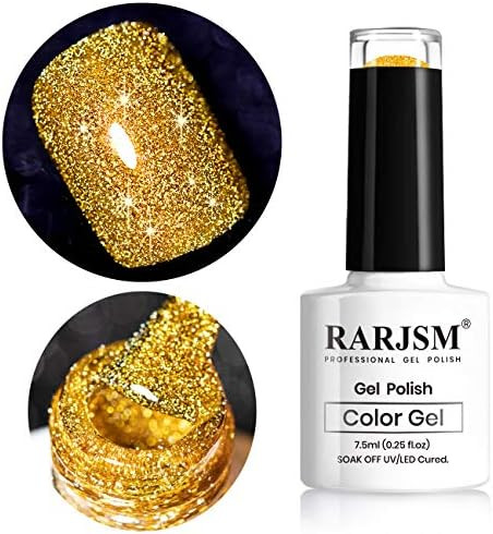 Glitter Gel Nail Polish, Gold Diamond Gel Polish Spark Shiny Gel Nail Art Soak Off UV LED Lacquer Ge | Amazon (US)