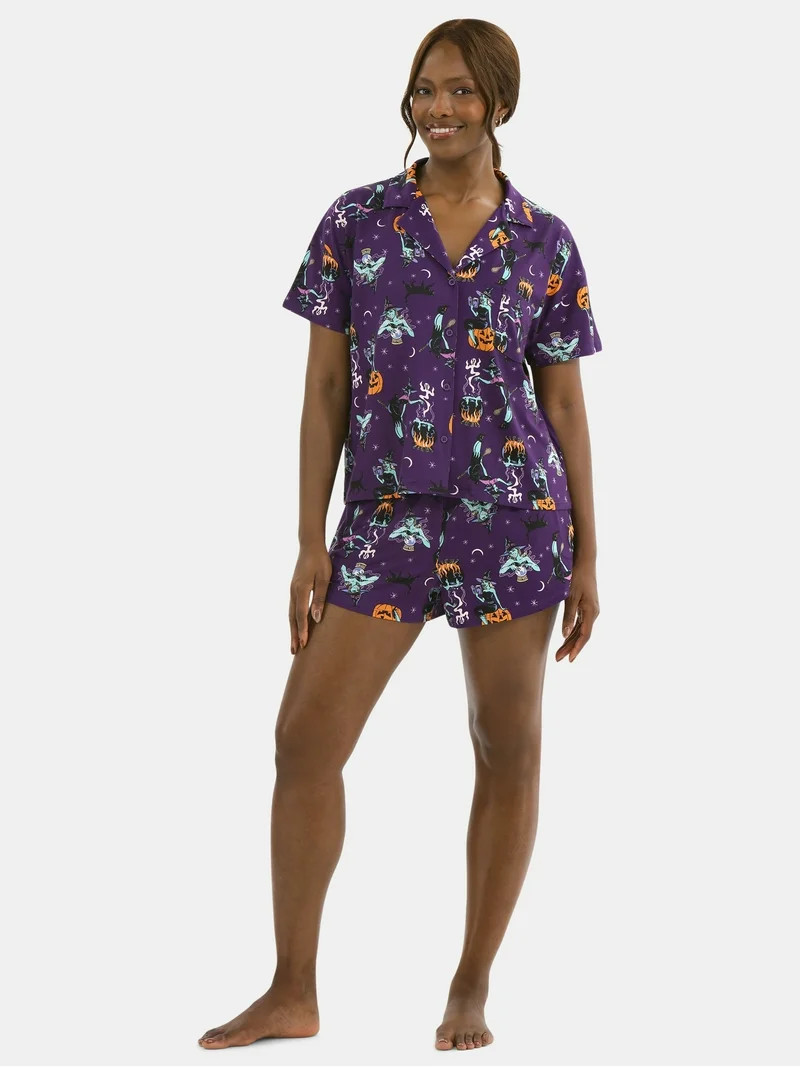 Halloween Women’s Printed Notched Top and Shorts Pajama Set from Way to Celebrate, 2-Piece, Siz... | Walmart (US)