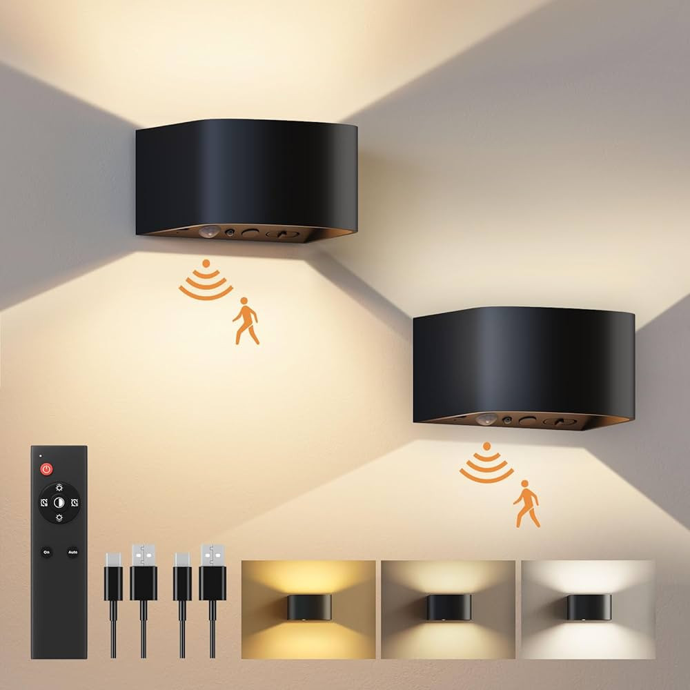 FULEN Motion Sensor Wall Light with Remote Control 3 Colors Wireless Wall Lamp LED Indoor Up and ... | Amazon (US)