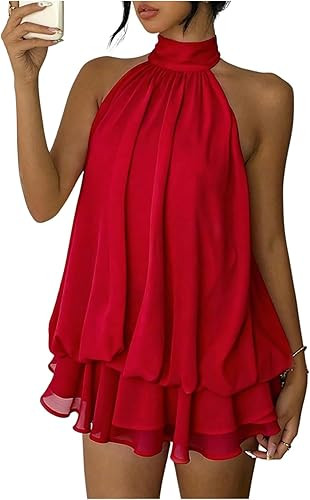 GORGLITTER Women's Chiffon Going Out Dress Wedding Guest Cocktail Brunch Outfits Tiered Ruffle Mi... | Amazon (US)