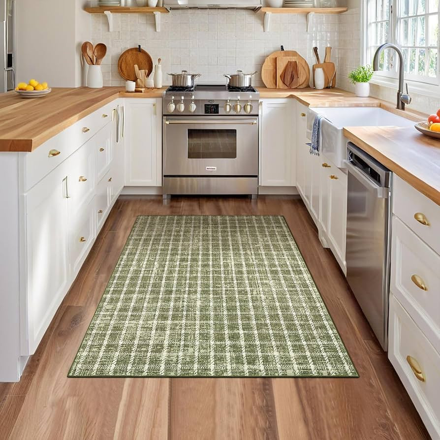 ROYHOME 4x6 Sage Green Checkered Rug for Living Room Washable Rugs 4x6 Soft Low Pile Non-Slip Sta... | Amazon (US)