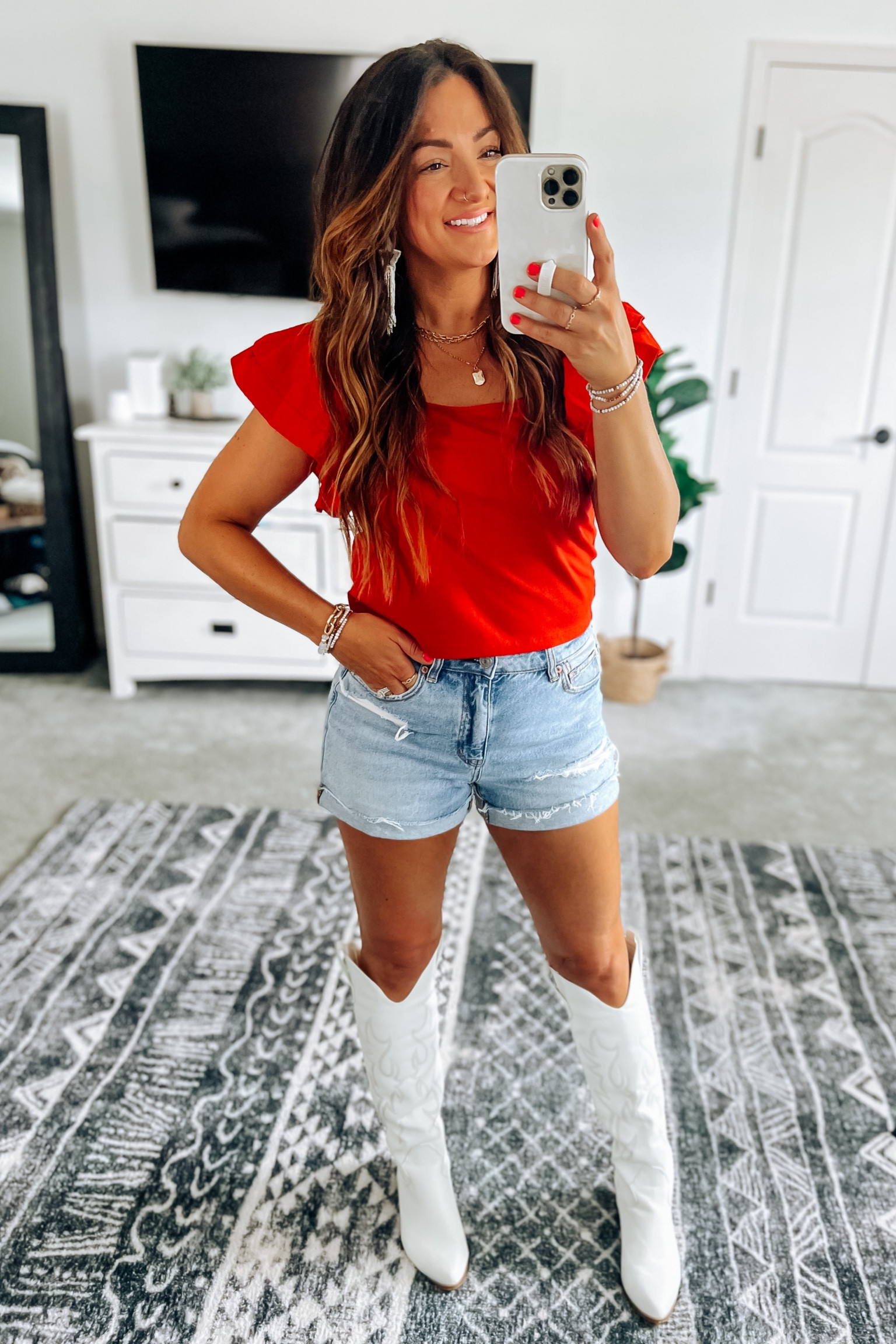 Fourth of July outfit inspo! Shirt runs a little big, true size or go down one if between. Shorts true to size. Boots size up half. 

#LTKSeasonal #LTKstyletip #LTKunder50