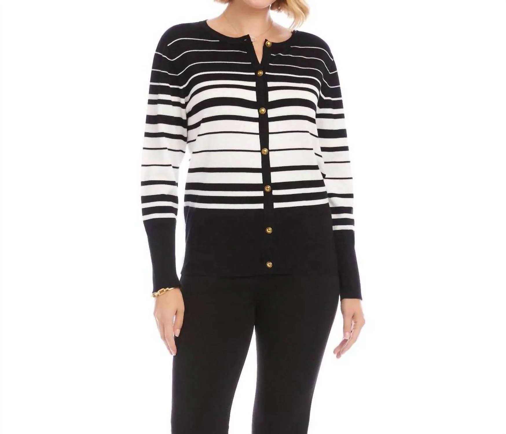 Stripe Cardigan Sweater In Black With Off White | Shop Simon