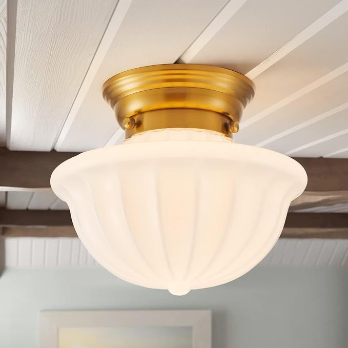 youngrender Schoolhouse Light Fixture Gold, 9" Modern Mid Century Semi Flush Mount Ceiling Light ... | Amazon (US)