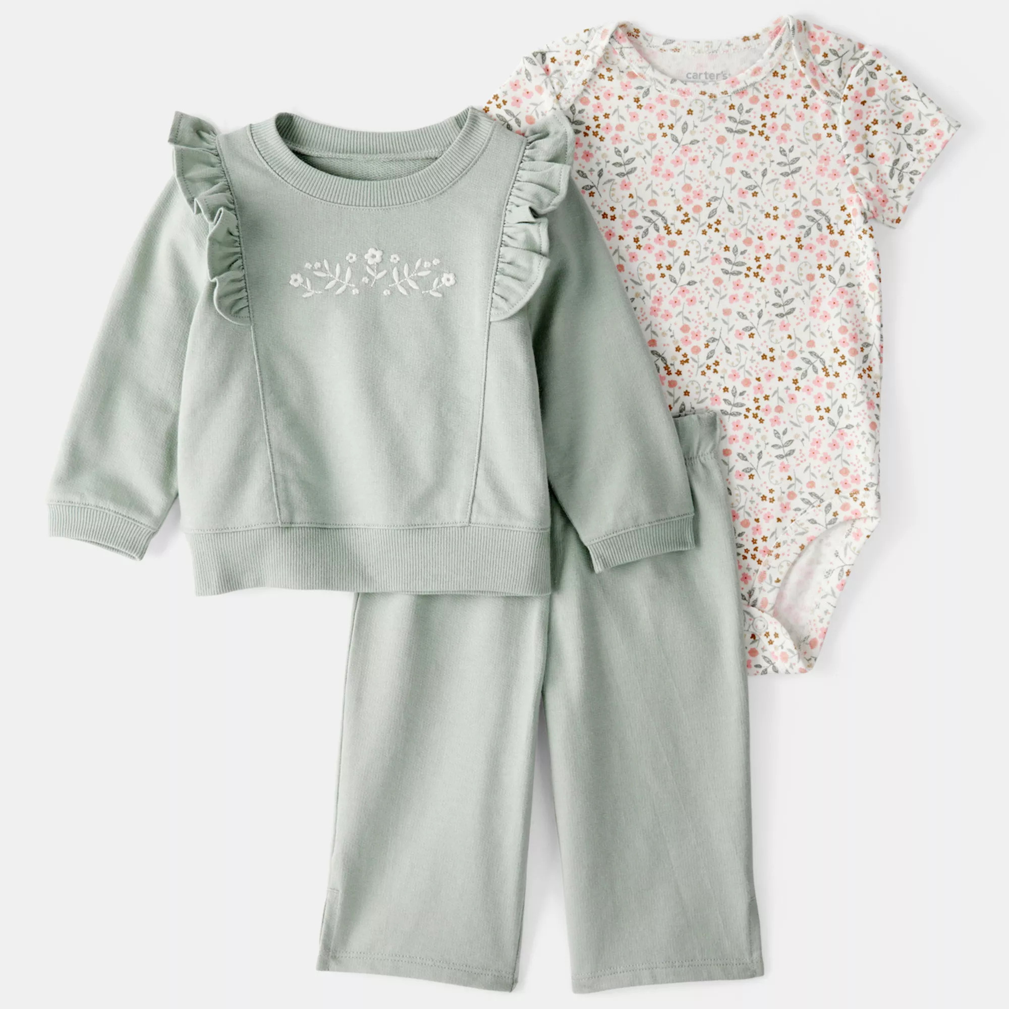Baby Girl Carter's 3-pc. Floral Sweatshirt & Pant Set | Kohl's