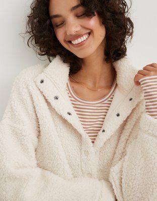 Aerie Sherpa Quarter Snap Sweatshirt | American Eagle Outfitters (US & CA)