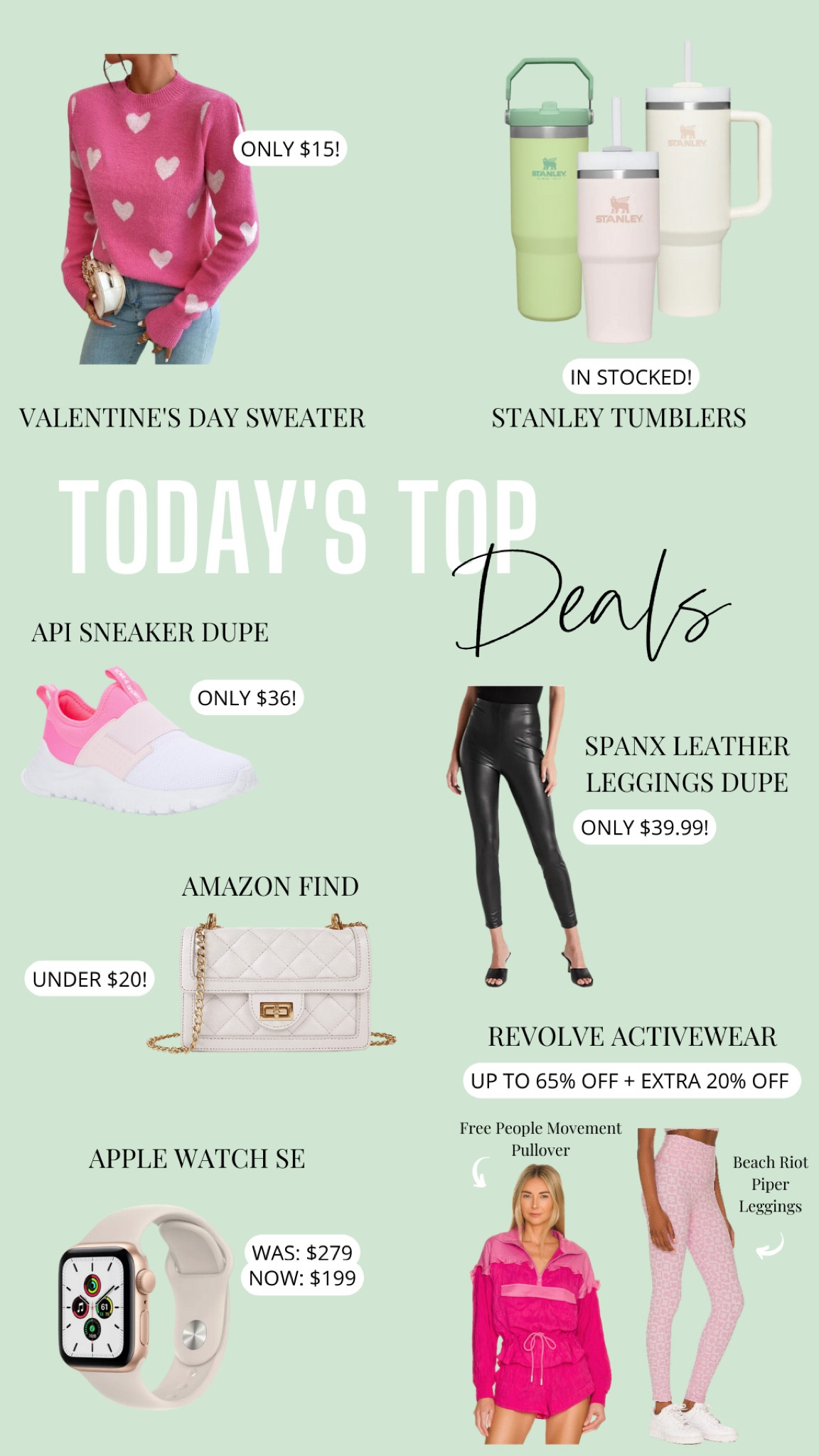 Valentine’s Day // Stanley tumblers // APL sneakers dupe // spanx leather leggings dupe // Amazon finds // Apple Watch // Walmart #walmarthome // revolve // free people // beach riot // leggings // sneakers // workout // activewear

#LTKsalealert #LTKstyletip #LTKfit