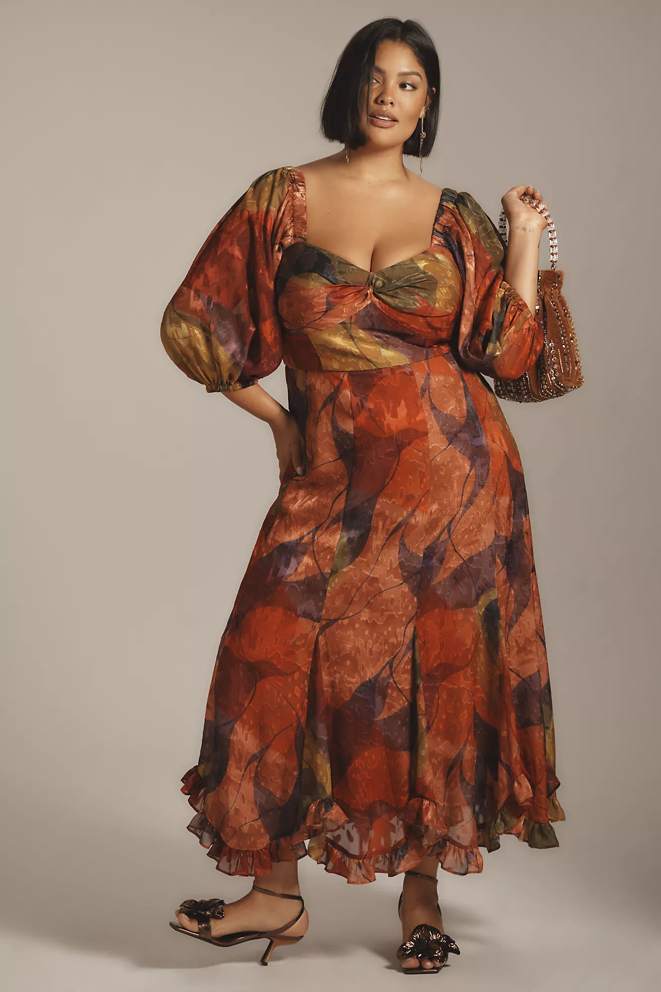 Hutch Printed Twist-Front Puff-Sleeve Ruffle-Hem Dress | Anthropologie (US)