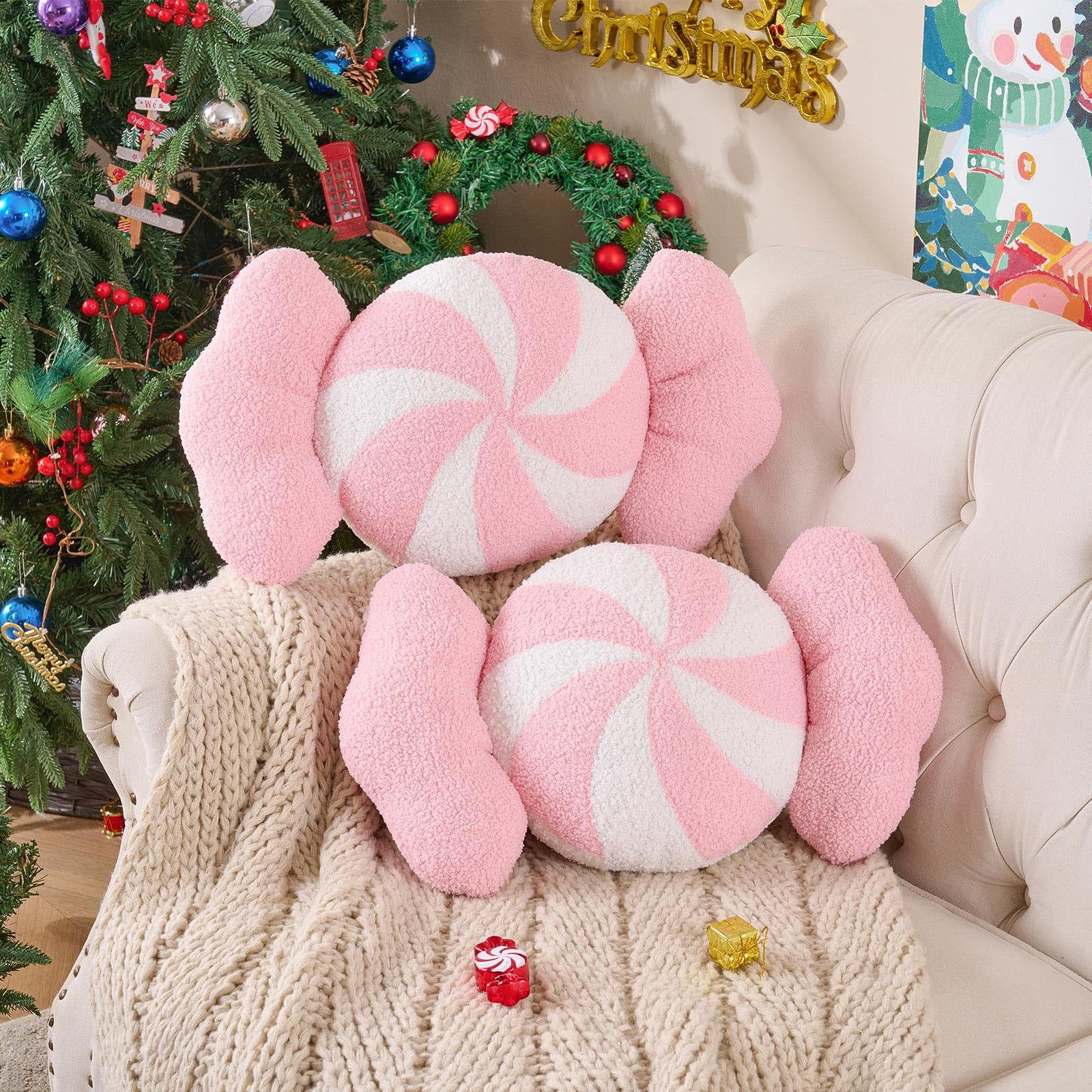 Lanpn Christmas Candy Pillows Set of 2, Christmas Decoration Winter Throw Pillows Soft Fleece Cut... | Amazon (US)