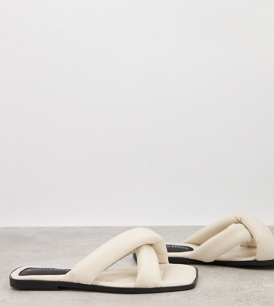 South Beach Exclusive padded flat sandals in cream-White | ASOS (Global)