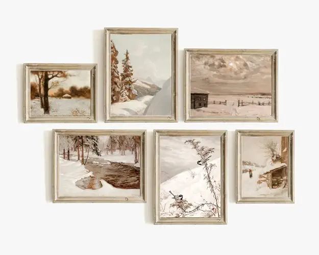 Set 6 Winter Prints Country Wall Art, Vintage Prints For Wall Decor, Winter Landscape Wall Art, F... | Amazon (US)