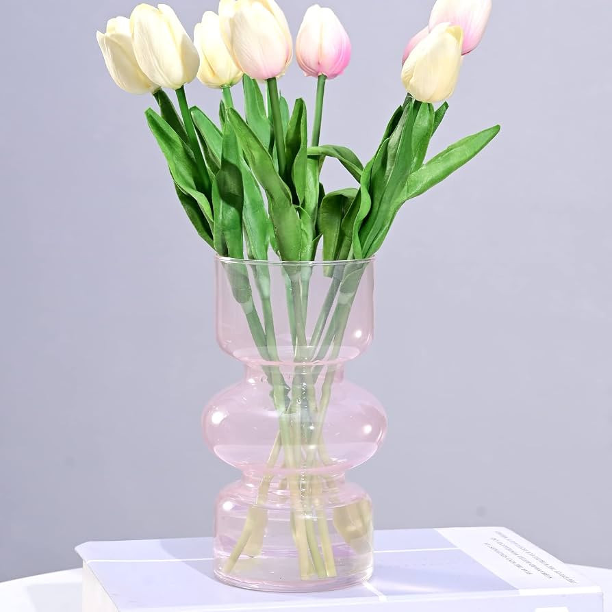 LiteViso 7 Inch Clear Glass Flower Vases for Centerpiece, Pink Glass Vase for Flowers, Table Home In | Amazon (US)