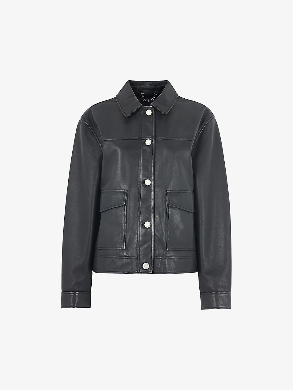 Natia patch-pocket leather overshirt | Selfridges