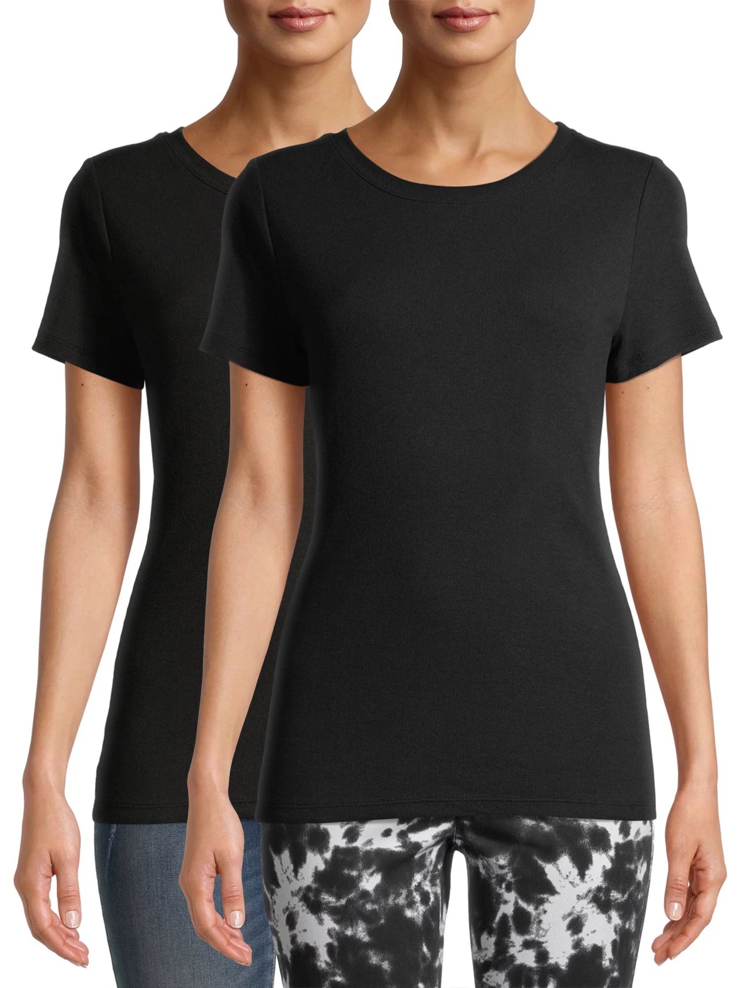 Time and Tru Women's Short Sleeve Rib T-Shirts, 2-Pack - Walmart.com | Walmart (US)