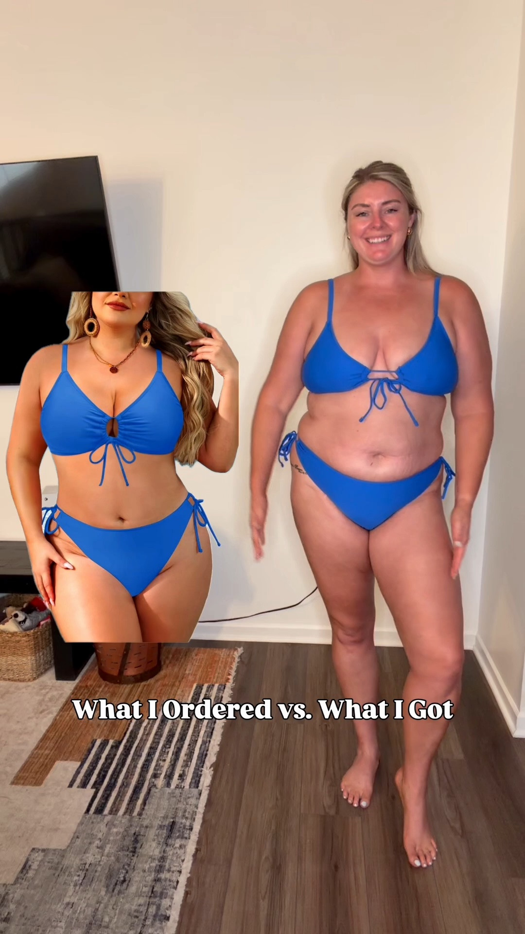 What I ordered vs. what I got bikini version! I’m in size XXL. 
This is a tie front and tie on the sides. 

Please remember, this is not a “who wore it better” just a comparison of the same bikini on different body types! ❤️

Swimwear, bikini, plus size swim, mid size swim, affordable fashion, beach, vacation