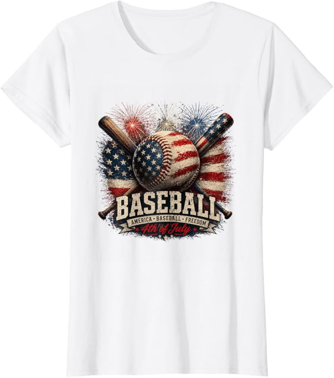 Patriotic Baseball USA Flag Graphic Design T-Shirt | Amazon (US)