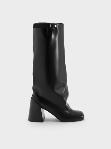 Black Robbie Side-Buckle Block-Heel Knee-High Boots | CHARLES & KEITH | Charles & Keith US