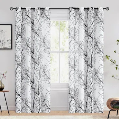 Linen Semi Sheer Curtains For Bedroom Curtains For Living Roomtree Branch Patterned Curtain Light Filtering Farmhouse Window Drapes, Grommet Top 2 Pan | Wayfair North America