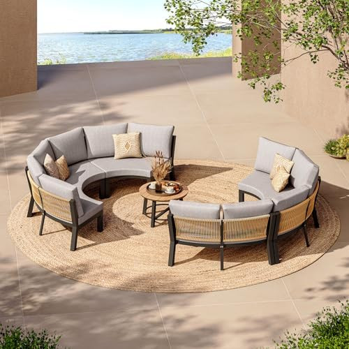 Outdoor Patio Furniture Set, 7 Piece Aluminum Curved Outdoor Sectional Sofas with Modular Coffee ... | Amazon (US)