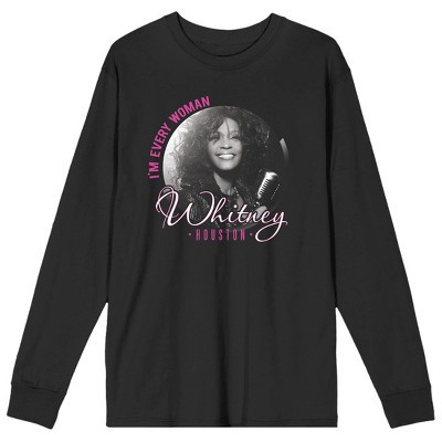 Whitney Houston Black and White Graphic Women's Black Long Sleeve Shirt-Large | Target