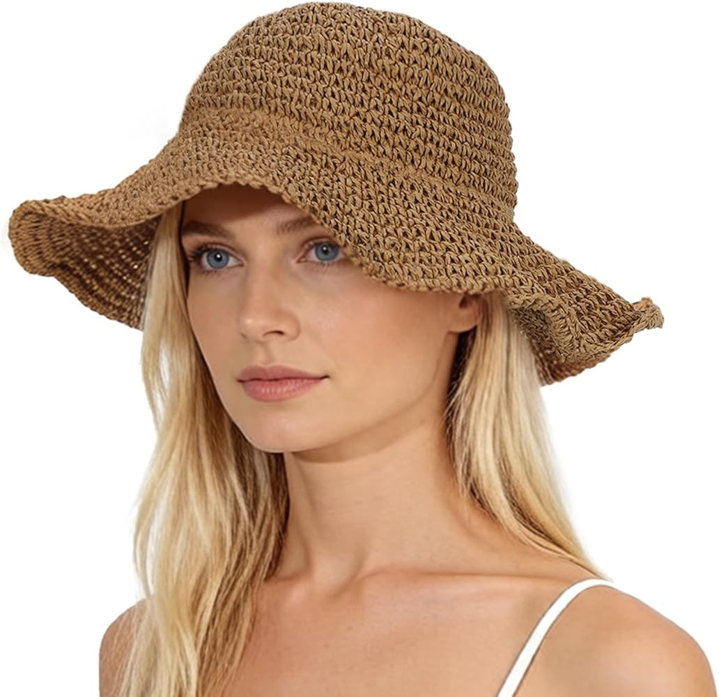 Oweisong Sun Hats for Women Wide Brim Floppy Beach Hats Packable Boho Crochet Straw Hat for Summe... | Amazon (US)
