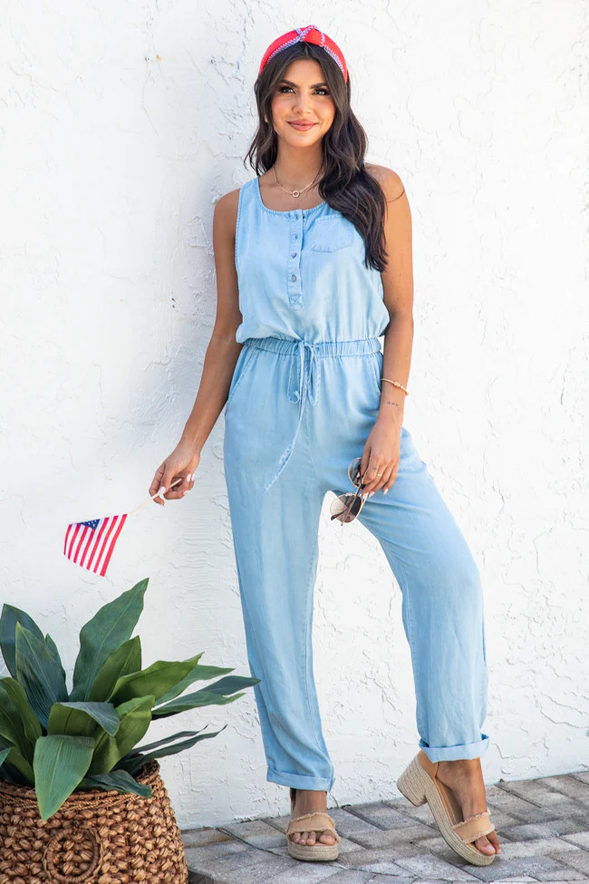 Sea To Shining Sea Chambray Jumpsuit | Pink Lily