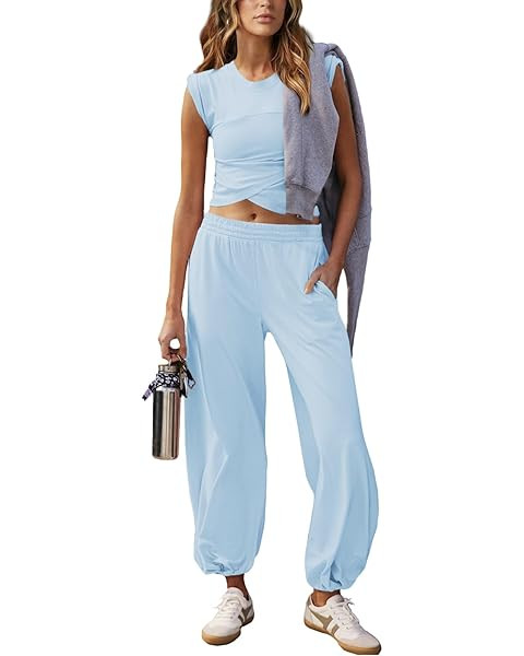 Springrain Womens Two Pieces Outfits Casual Lounge Sets Cropped Tops Sweatpants Tracksuit with Po... | Amazon (US)