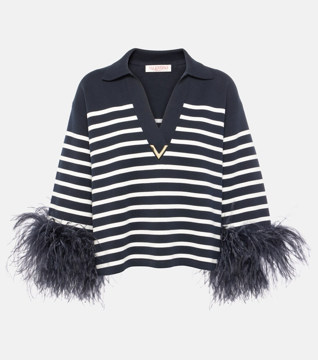 VGold feather-trimmed cotton sweater | Mytheresa (US/CA)