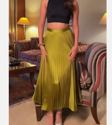 ZARA GLOSSY SATIN HIGH-WAIST MIDI PLEATED SKIRT Pistachio 4786/041 XS S XL NWT | eBay US