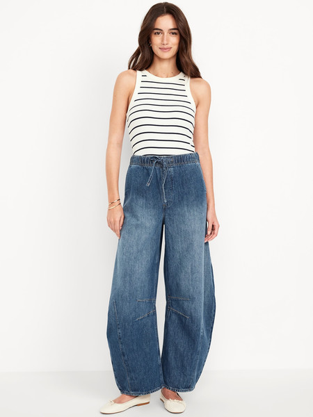 High-Waisted Pull-On Barrel Jeans | Old Navy | Old Navy (US)