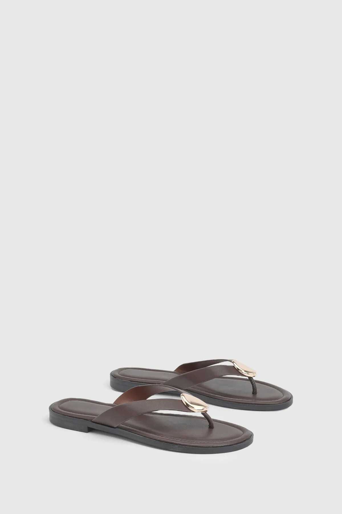 Chocolate Gold Trim Detail Flip Flops | Boohoo | Boohoo.com (UK & IE)