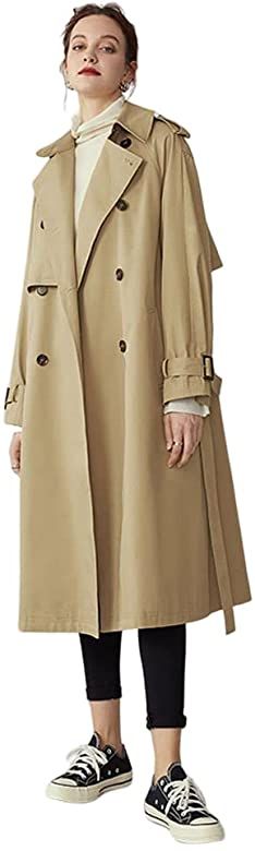 FSLE Women's Trench Coats With Belt Khaki 3/4 Length Trench For Women Turn Down Collar Trench Coa... | Amazon (US)