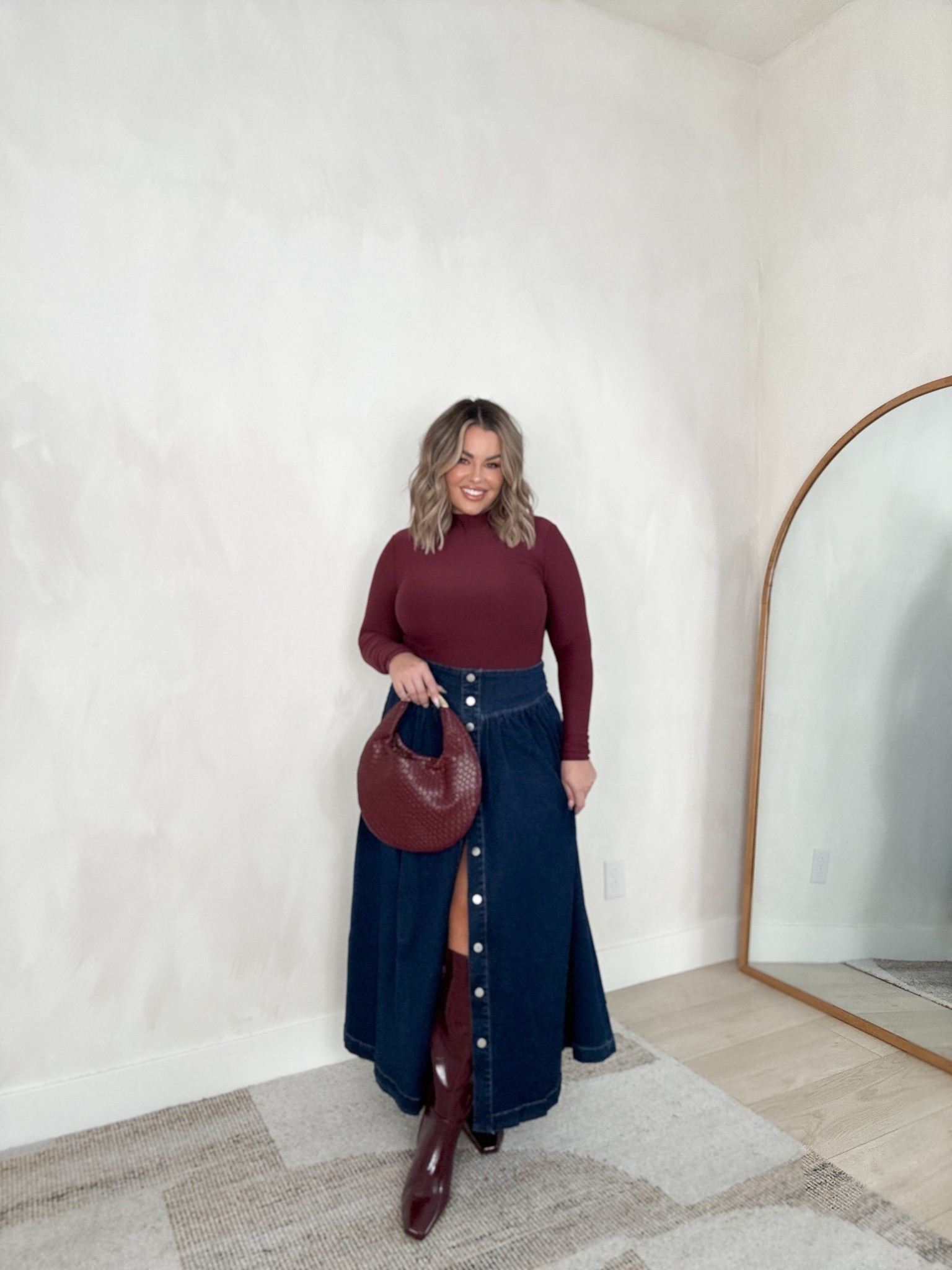 Skirt xl needed L the waist is really big 
Top L very impressed with quality ! 
Boots regular calf but I sized up. 


#LTKStyleTip #LTKFindsUnder50 #LTKFindsUnder100