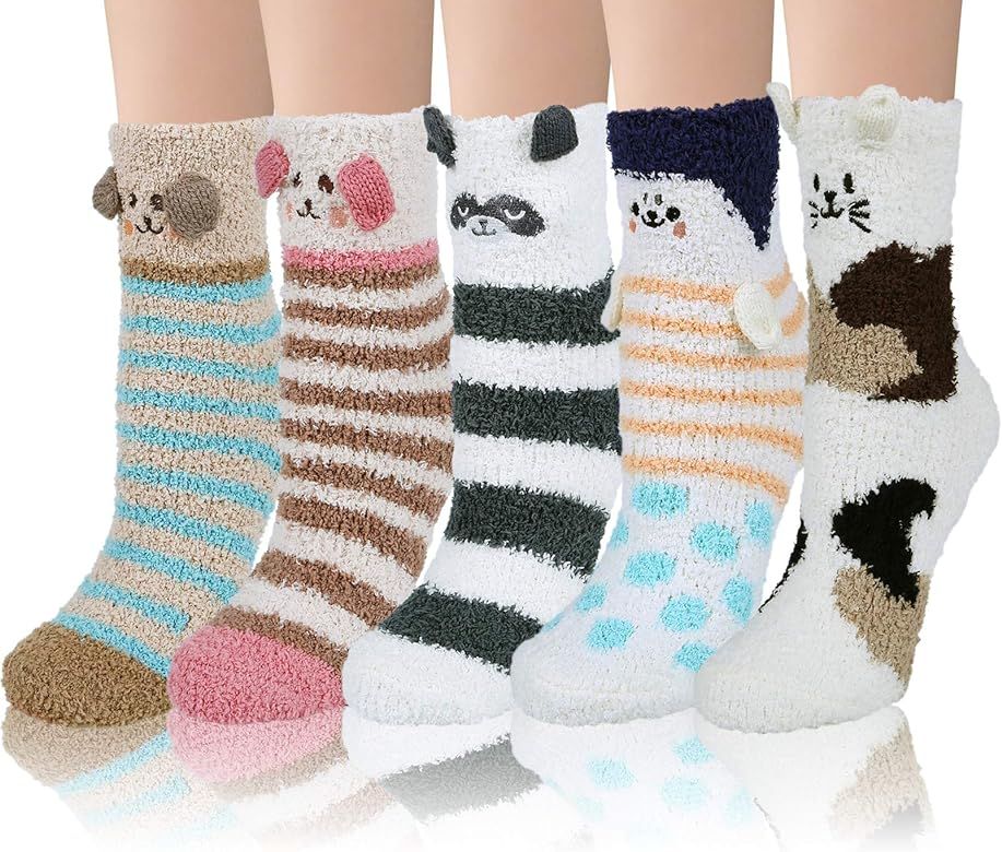 Loritta 5 Pairs Womens Fuzzy Socks Cozy Soft Fluffy Cute Cat Animal Winter Warm Slipper Socks Chr... | Amazon (US)