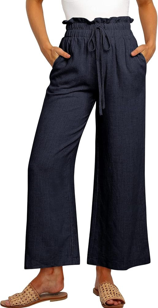 ANRABESS Women Linen Pants Casual Loose High Waist Boho Wide Leg Cropped Palazzo Beach Pants Summ... | Amazon (US)