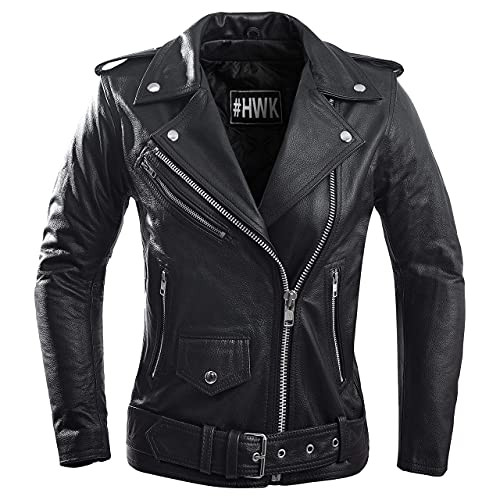 HWK Brando Leather Motorcycle Jacket for Women, Genuine Leather Women's Motorcycle Jacket with Micro Polyester Thermal Lining for Water Resistant Enduro, Motocross, Motorbike Riding - Black, Small | Amazon (US)
