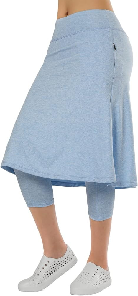 Women Knee Length Skirts with Leggings, Skirted Leggings Capris for Women Zipper Pockets | Amazon (US)