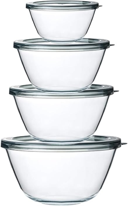 M MCIRCO Glass Mixing Bowls with Lids, 4 Packs Glass Bowl Set, Nesting Bowls for Meal Prep, Food ... | Amazon (US)