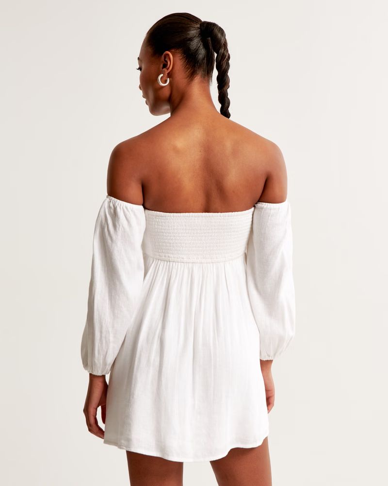 Emerson Linen-Blend Off-The-Shoulder Mini Dress | Abercrombie & Fitch (US)