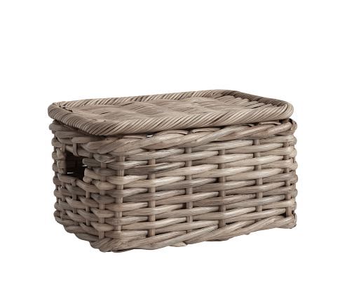 Aubrey Woven Small Basket With Lid - Gray | Pottery Barn (US)