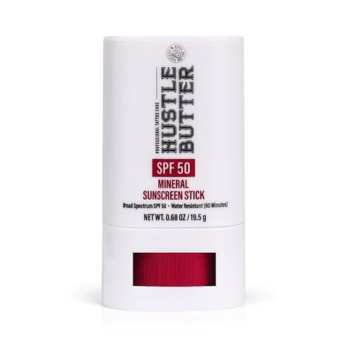 Hustle Butter Tattoo Aftercare Sunscreen Stick - Tattoo Sunscreen Stick, Fade Protection SPF 50, Hydrating with Shea Butter & Coconut Oil, TSA-Friendly, Water Resistant, Non-Greasy, 0.68 oz | Amazon (US)