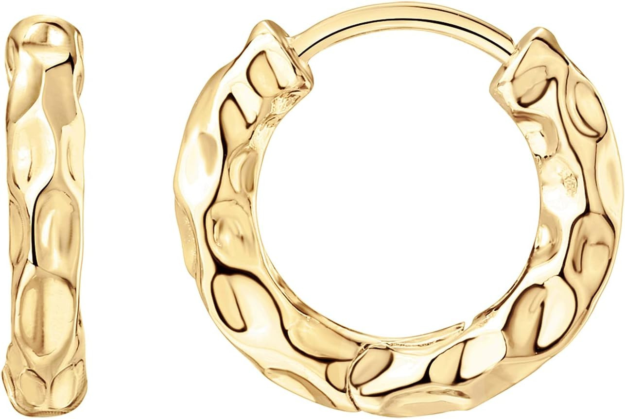 PAVOI 14K Gold Plated Chunky Huggie Earrings for Women, Small Hoop Earrings | Amazon (US)