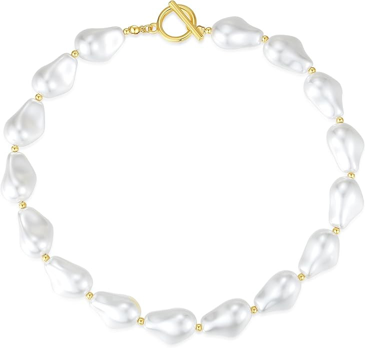 Dainty Baroque Pearl Necklaces for Women Trendy, Gold Vintage Pearl Choker Beaded Chain Necklace ... | Amazon (US)