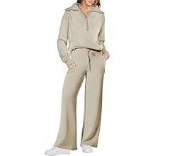 ANRABESS Women 2 Piece Outfits Sweatsuit Set 2023 Fall Oversized Half Zip Sweatshirt Wide Leg Swe... | Amazon (US)