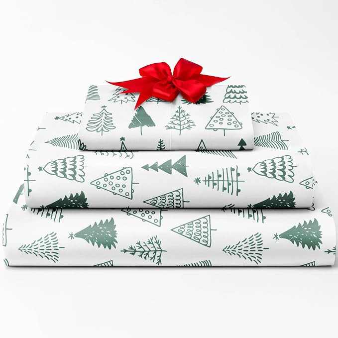 Twin Christmas Tree Sheet Set - Holiday Xmas Pattern Linen Set - Deep Pockets - Snug Fit - 3 Piec... | Amazon (US)