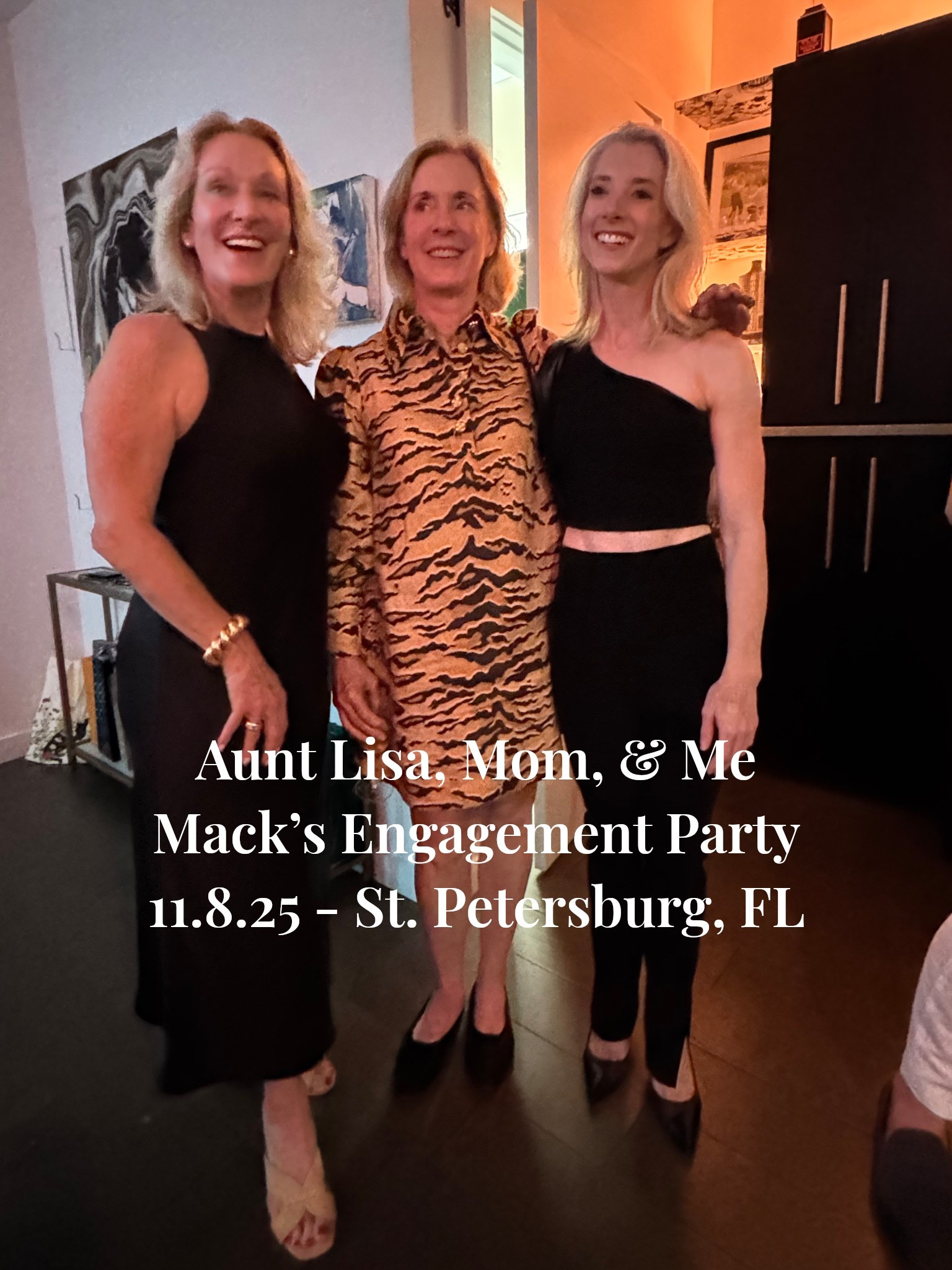 Aunt Lisa, Mom, & Me @ my brother Mack’s Engagement Party
11.8.25 - St. Petersburg, FL
Which look do you like best? Lisa, Elisabeth, or Hailey heh

Shop style tips over 40 for holiday outfits. Leopard print flowy dress. Lightweight black shift and low heels. Crop asymmetrical top and cinq a sept high waist pants and Jimmy choo pumps. Makeup from stila tagged too! 

#LTKHoliday #LTKOver40 #LTKStyleTip