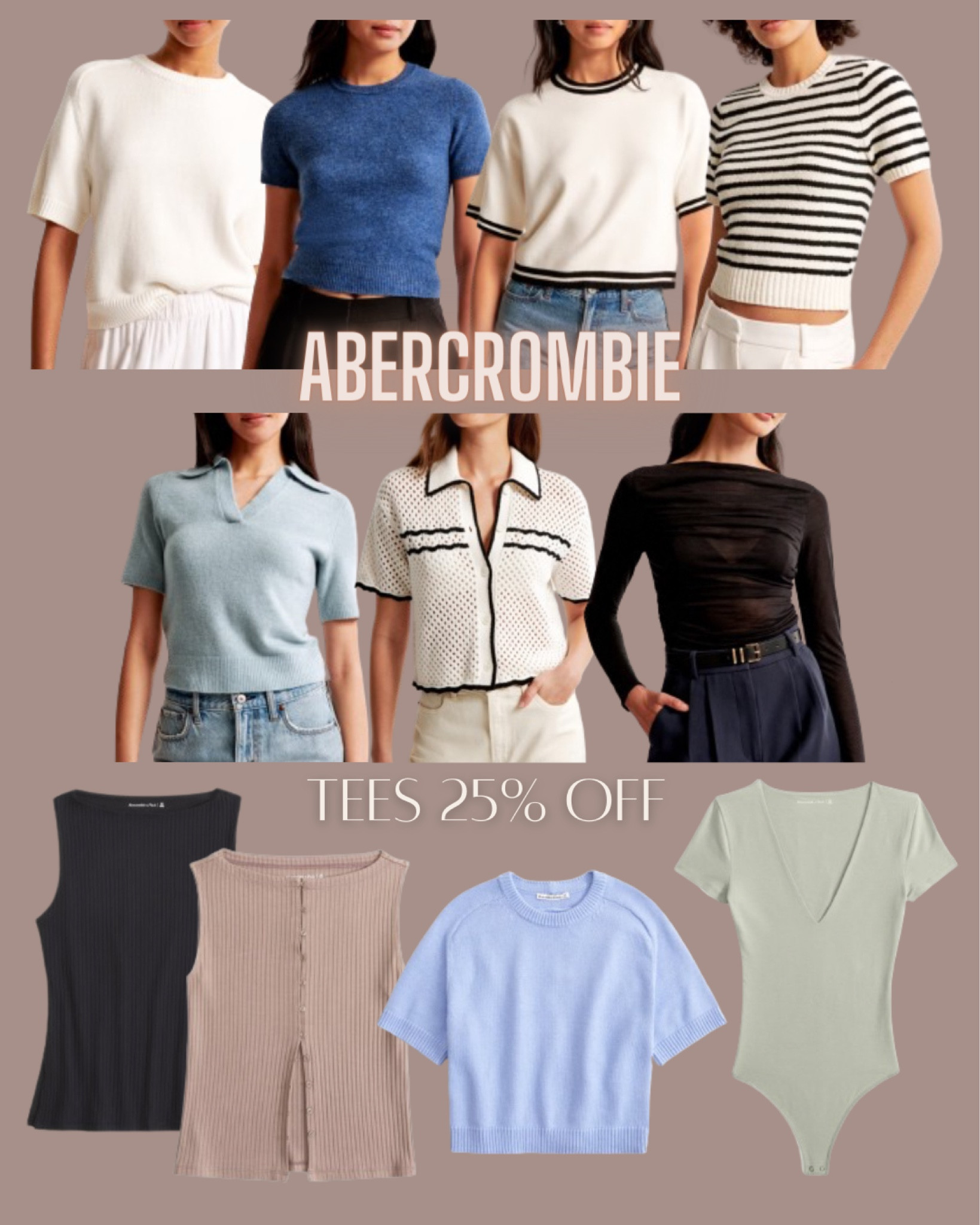Awesome sale
Abercrombie
Sweater tee
Mesh top
Crochet knit top
Bodysuit
Fall fashion



#LTKFindsUnder50 #LTKSaleAlert #LTKFindsUnder100