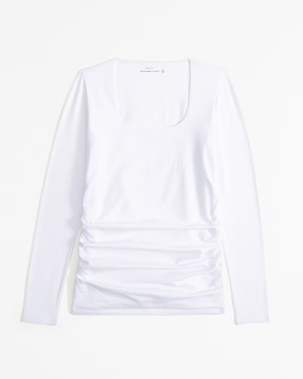 Maternity Long-Sleeve Cotton-Blend Seamless Fabric Top | Abercrombie & Fitch (US)