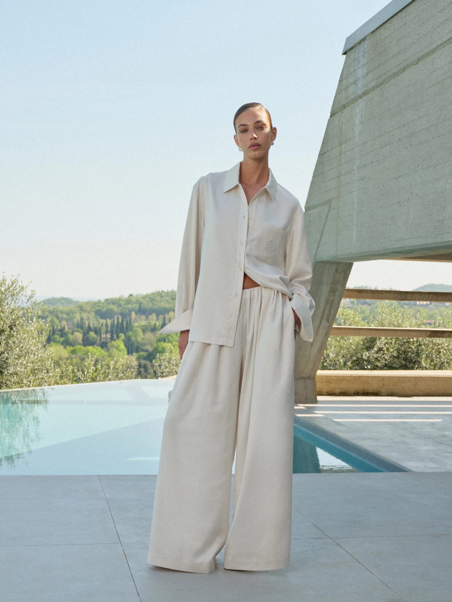 TIE BACK SATIN SHIRT - IVORY | The Couture Club